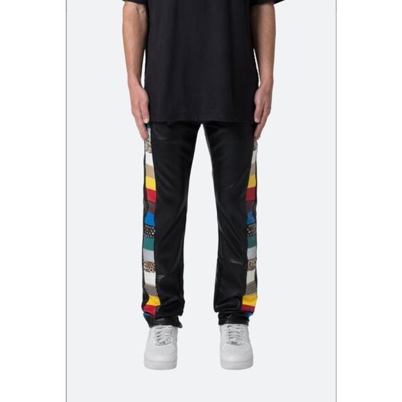 MNML Mens Multi Color Block Faux Leather Black Stacked Straight Pants Size 36 - Picture 1 of 6
